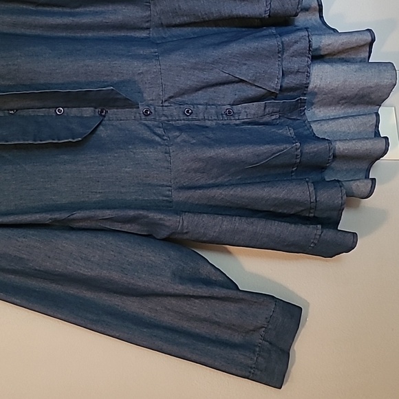 Ashley Stewart Blue Chambray V-neck Bow Tie Button-up Peplum Blouse Top Wmns 18 - Picture 6 of 13